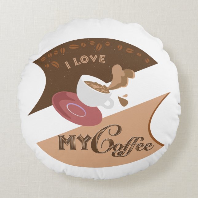 I Love My Coffee Retro Java Round Cushion (Front)