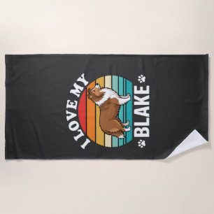 I Love My Collie Dog Retro Sunset Beach Towel