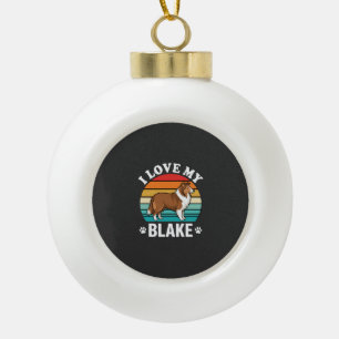 I Love My Collie Dog Retro Sunset Ceramic Ball Christmas Ornament