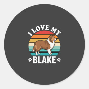 I Love My Collie Dog Retro Sunset Classic Round Sticker
