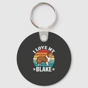 I Love My Collie Dog Retro Sunset Key Ring