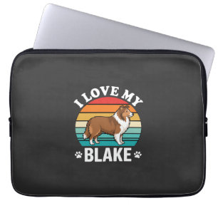 I Love My Collie Dog Retro Sunset Laptop Sleeve