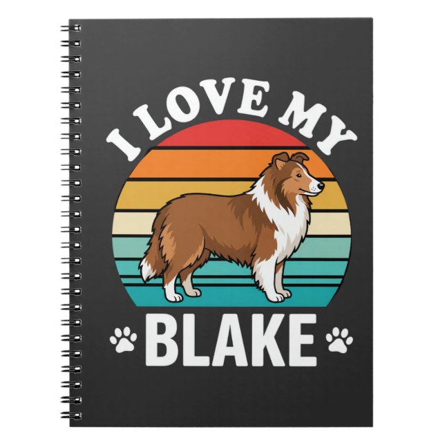 I Love My Collie Dog Retro Sunset Notebook (Front)