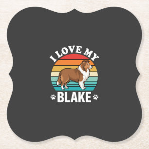 I Love My Collie Dog Retro Sunset Paper Coaster