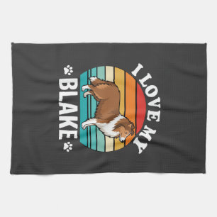 I Love My Collie Dog Retro Sunset Tea Towel