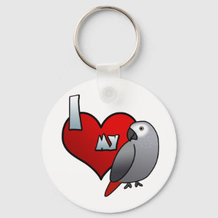 I Love my Congo African Grey Keychain