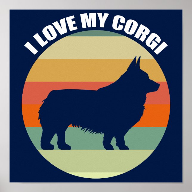 I Love My Corgi Beautiful Retro Sunset Poster (Front)