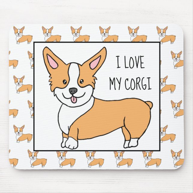 I Love my Corgi, Cartoon Corgis Mouse Mat (Front)