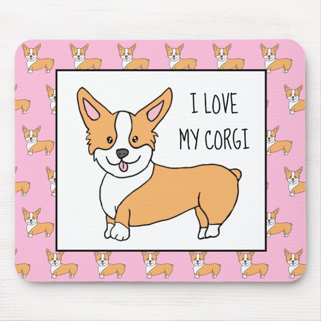 I Love my Corgi, Cartoon Corgis Mouse Mat (Front)