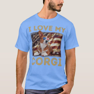 I Love My Corgi Dad Mum American Flag Corgi Dog475 T-Shirt
