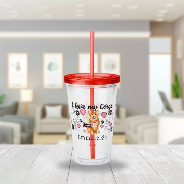 I Love My Corgi Dog Paw Prints Acrylic Tumbler (Creator Uploaded)