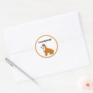 I Love My Corgi Dog Tan and White Cartoon Classic Round Sticker