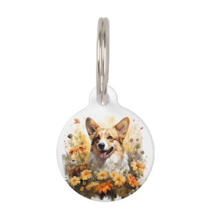 I Love My Corgi Floral Dog Portrait Pet Tag