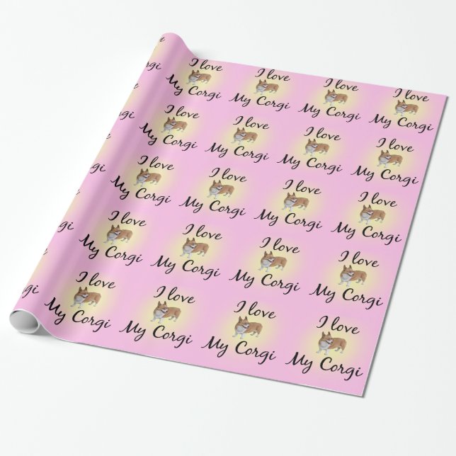 I Love My Corgi Pink Wrapping Paper (Unrolled)