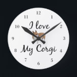 I Love My Corgi Round Clock<br><div class="desc">A cute corgi clock featuring a pembroke welsh corgi.</div>