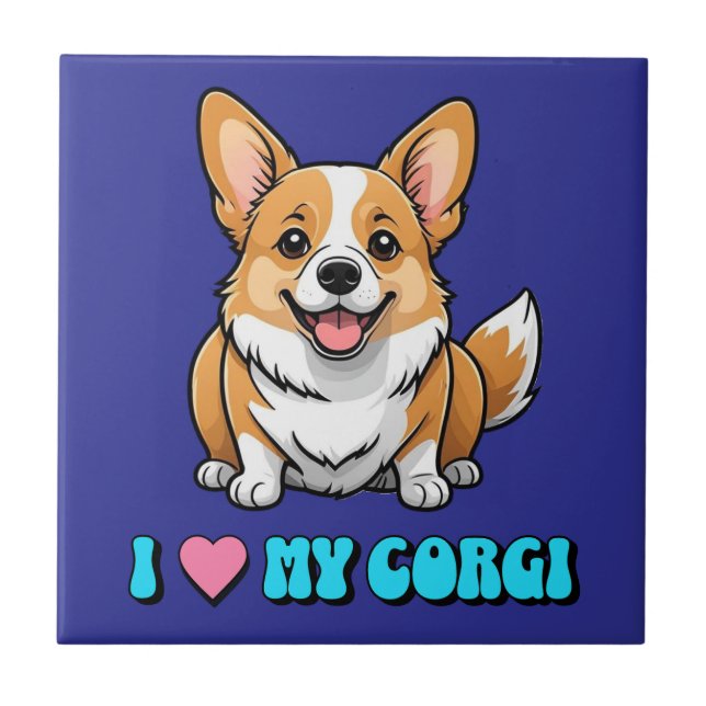 I Love My Corgi Tile (Front)