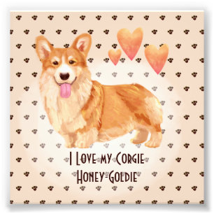 I Love My Corgie Add Name Custom Cartoon Dog Photo Print