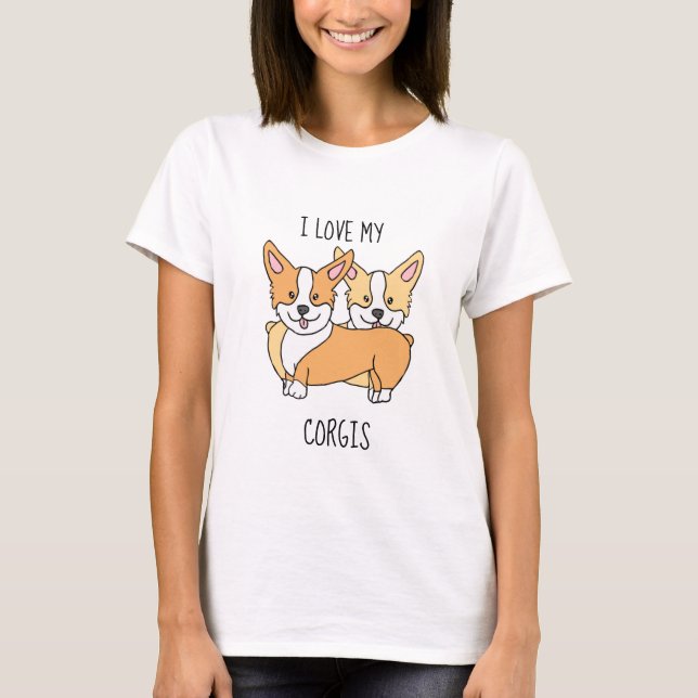 I Love My Corgis Dog Cartoon T-Shirt (Front)