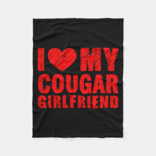I Love My Cougar Girlfriend Heart Valentine Couple Fleece Blanket
