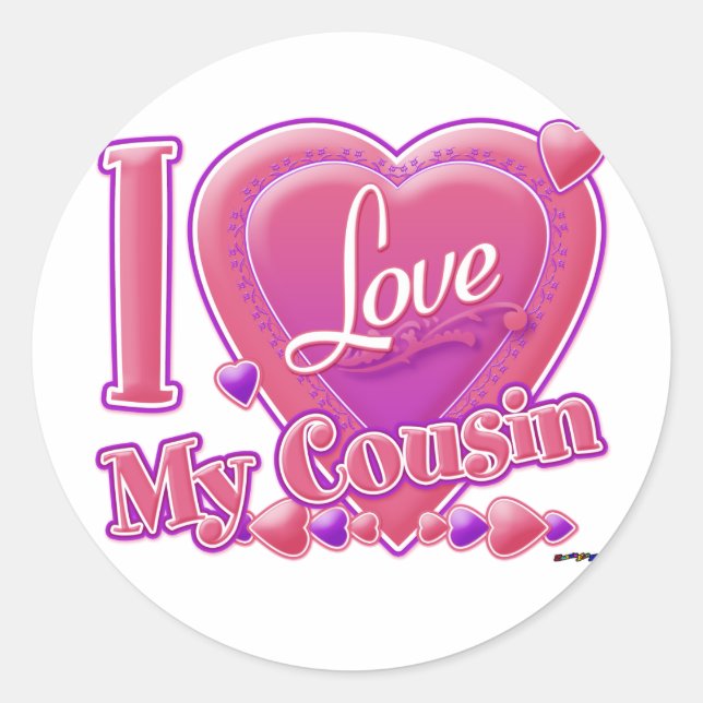 I Love My Cousin pink/purple - heart Classic Round Sticker (Front)