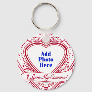 I Love My Cousins! Photo Red Hearts Key Ring