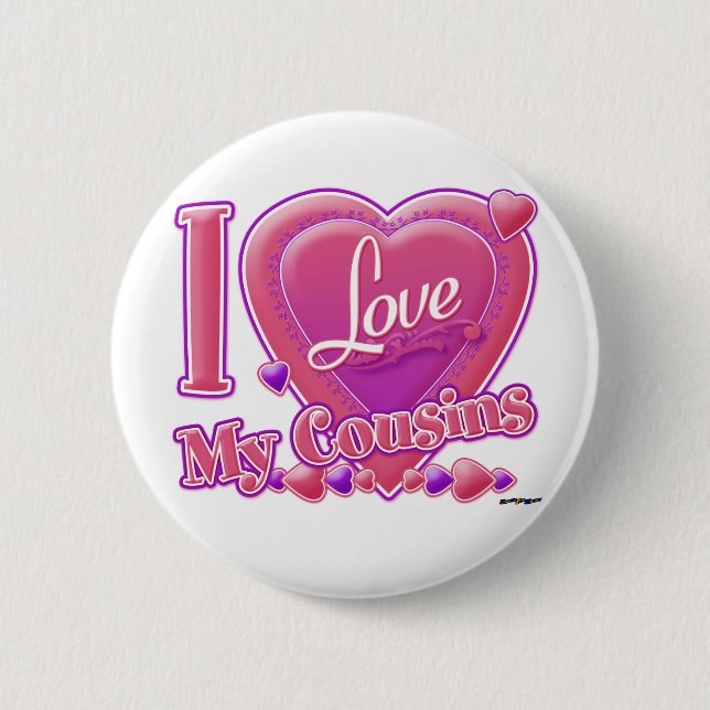 I Love My Cousins pink/purple - heart 6 Cm Round Badge (Front)