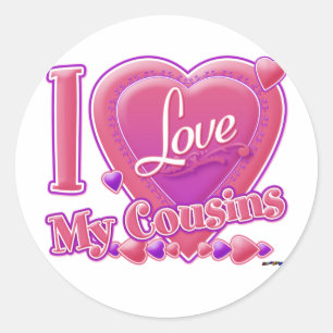 I Love My Cousins pink/purple - heart Classic Round Sticker