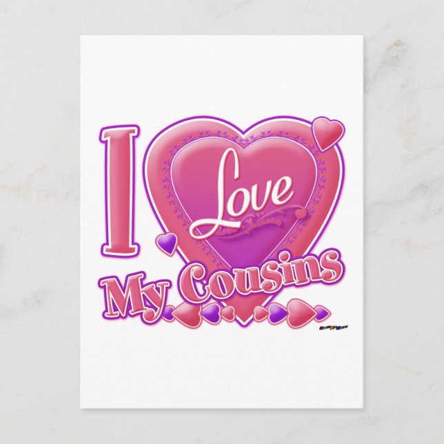 I Love My Cousins pink/purple - heart Postcard (Front)