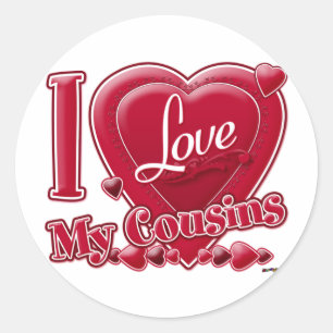 I Love My Cousins red - heart Classic Round Sticker