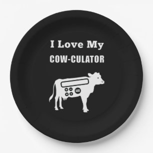 I Love My Cow-culator Funny Math Calculator Pun Paper Plate