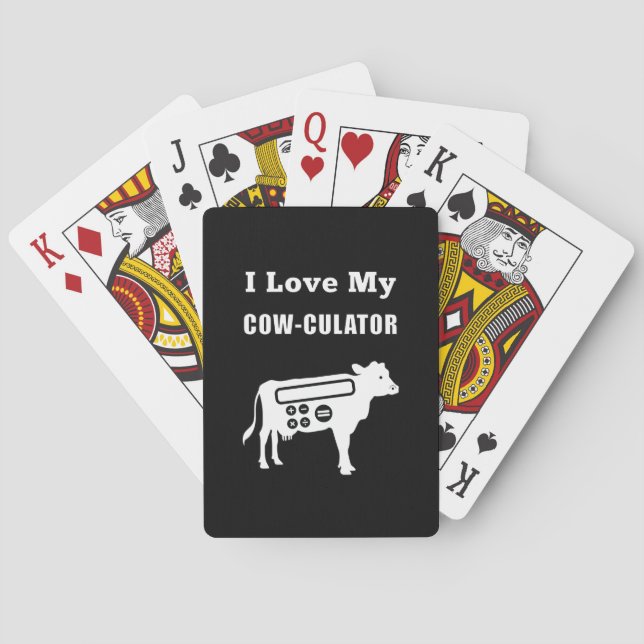I Love My Cow-culator Funny Math Calculator Pun Playing Cards (Back)