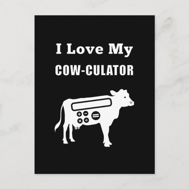 I Love My Cow-culator Funny Math Calculator Pun Postcard (Front)