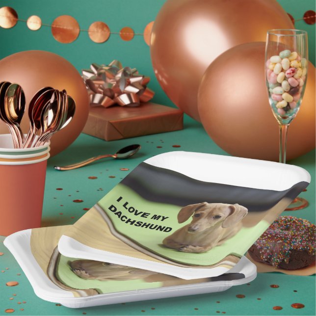 I Love My Cream Dachshund with picture Paper Plate (Multi)