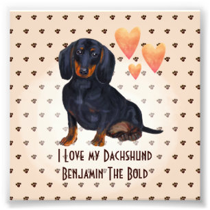I Love My Dachshund Add Name Custom Cartoon Dog Photo Print