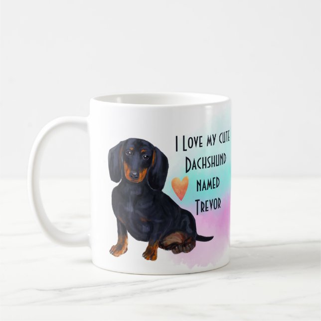 I Love My Dachshund Black Custom Cartoon Dog Coffee Mug (Left)