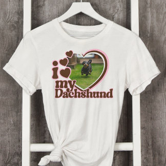 I Love My Dachshund Custom Pink Heart Photo  T-Shirt