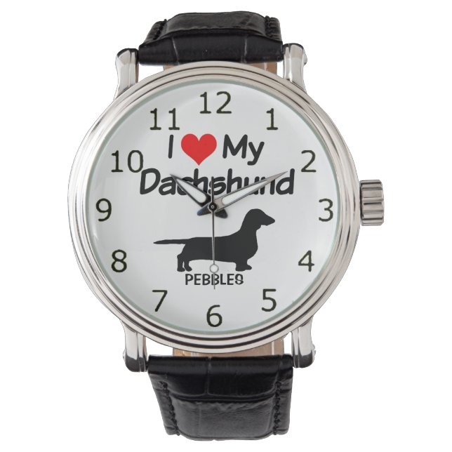 I Love My Dachshund Dog Silhouette Watch (Front)