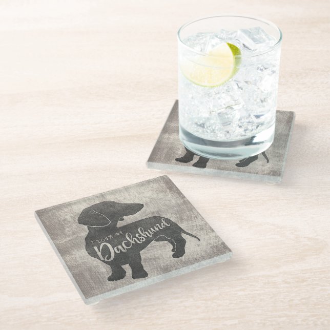 I love my Dachshund Doxie Teckel Wiener Glass Coaster (Angled)
