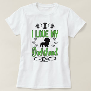 I Love My Dachshund: Green and Black T-Shirt