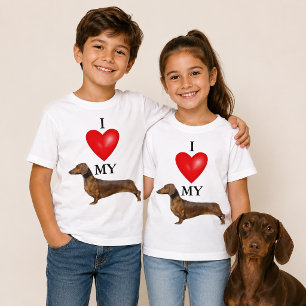I Love My Dachshund Red Heart Dog Kids T-Shirt