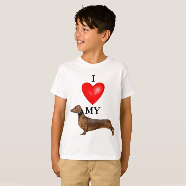 I Love My Dachshund Red Heart Kid's T-Shirt (Front Full)
