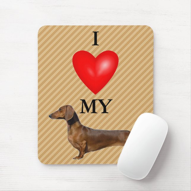 I Love My Dachshund Red Heart Mouse Mat (With Mouse)