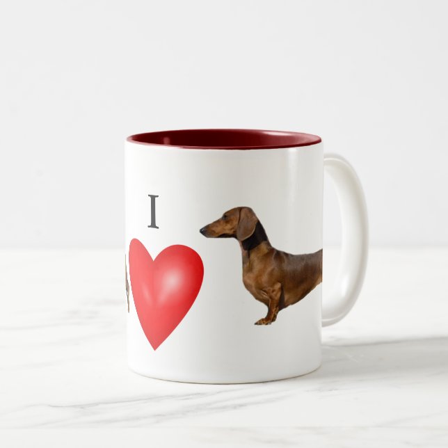 I Love My Dachshund Red Heart Two-Tone Coffee Mug (Front Right)