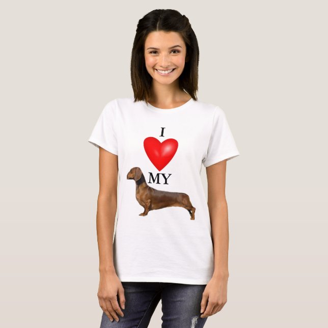 I Love My Dachshund Red Heart Women's T-Shirt (Front Full)