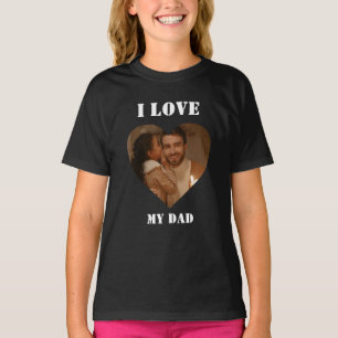 I Love My Dad Custom Heart Photo Black T-Shirt