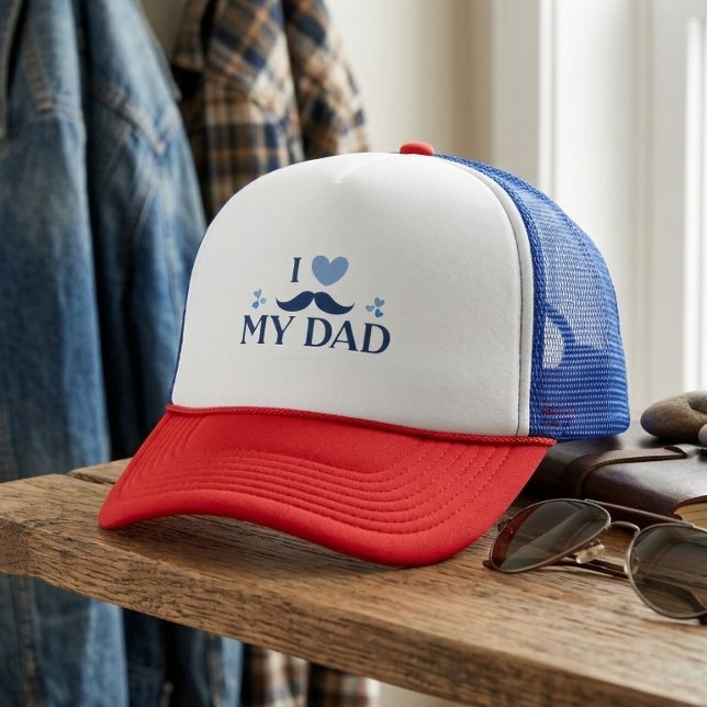 I Love My Dad Funny Moustache Design Trucker Hat (Creator Uploaded)