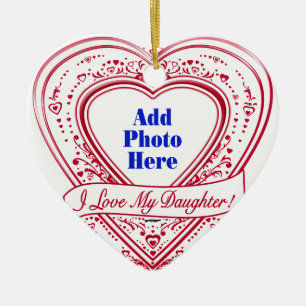 I Love My Daughter! Photo Red Hearts Ceramic Tree Decoration
