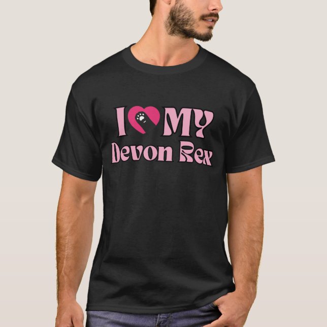 I Love My Devon Rex Cute Pink Heart Cat Paw T-Shirt (Front)