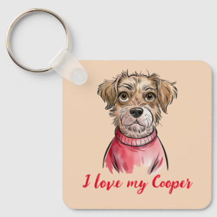 I Love my Dog Custom Name Watercolor Dog Keychain