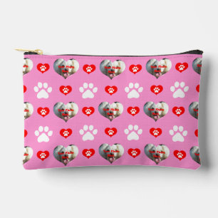 I Love My Dog Custom Photo Pattern Pink Accessory Pouch